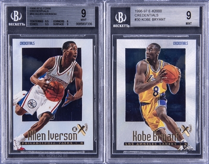 1996-97 E-X2000 Credentials Complete Set (80) Including BGS MINT 9 Kobe Bryant and Allen Iverson Rookie Cards! - All Serial Numbered /499!